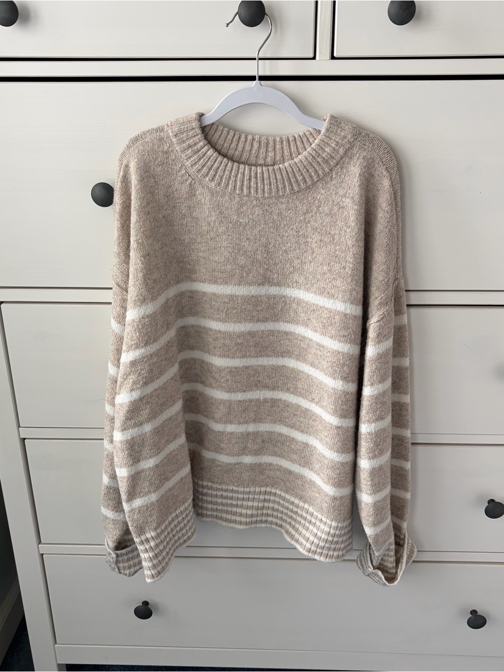 American Eagle Outfitters Beige & White Striped Knit Sweater